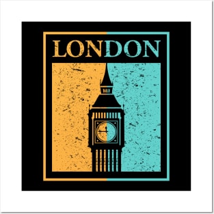 London Big Ben Tower Vintage Retro UK Posters and Art